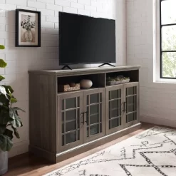 Transitional 4 Door Windowpane TV Stand For TVs Up To 65" - Saracina Home