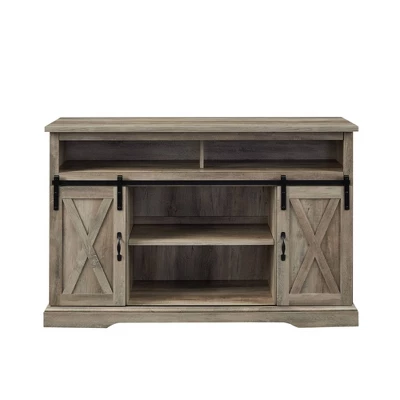 Transitional Sliding Barndoor Highboy TV Stand For TVs Up To 58" - Saracina Home 2 Transitional Sliding Barndoor Highboy TV Stand For TVs Up To 58" - Saracina Home - Image 2