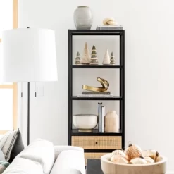 Console Table With Woven Rattan Shelf Black - Threshold™ Designed With Studio McGee -HOMCOM Store GUEST f71b8141 512b 4383 9135 4f0d694163bd