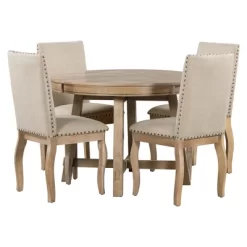 5 PCS Round Wood Extendable Dining Table Set With 4 Upholstered Dining Chairs-ModernLuxe -HOMCOM Store GUEST fbbff2cd 1c63 4fc1 baba 030f081038fe