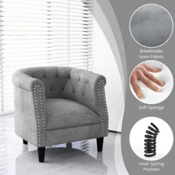 Costway Modern Accent Chair With Ottoman Armchair Barrel Sofa Chair With Footrest Grey 14 Costway Modern Accent Chair With Ottoman Armchair Barrel Sofa Chair With Footrest Grey -HOMCOM Store GUEST fe363bf6 0f13 4b84 809e 32e0eedb3386