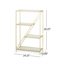 Kokesh Modern Glam Tempered Glass 3 Shelf Asymmetrical Bookcase Gold - Christopher Knight Home -HOMCOM Store GUEST fe44afab b226 4b6b 83bf d92ad3ad8955